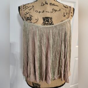 POL Tan Fringe Top Rose Color Size Large Boho Western Nwt